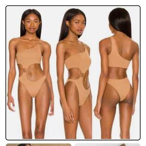 l*space One-Shoulder Cutout One-Piece Swimsuit in Tan